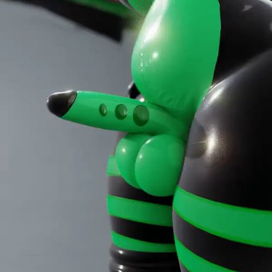 evilbanana, 1futa, animate inanimate, anthro, balls, big balls, black and green, black body, breasts, chubby belly, drone, foreskin, foreskin play, foreskin pull, foreskin stretching