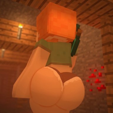 microsoft, minecraft, mojang, alex (minecraft), cuteskyler, abdomen, abs, croptop, denim, denim shorts, huge ass, huge breasts, huge thighs, huge tits, jiggle