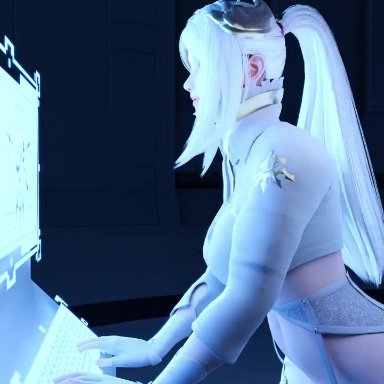 league of legends, nier: automata, irelia xan, yorha commander, hentaudio, ireliabubblebutt, miyukiva, 1boy, 1girl, 1girls, ass, bubble butt, computer, from behind, sex