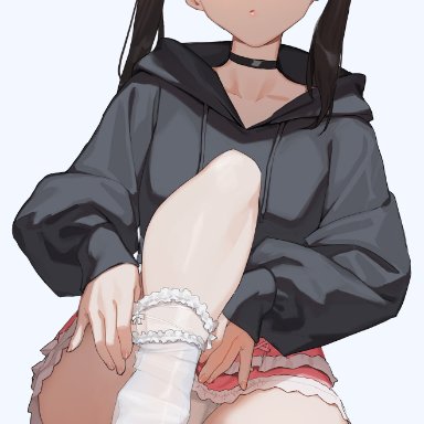 original, tunamayo (dsasd751), 1girls, ankle socks, anklehighs, bangs, black choker, black hair, choker, cute, ear piercing, feet, feet up, female, female focus