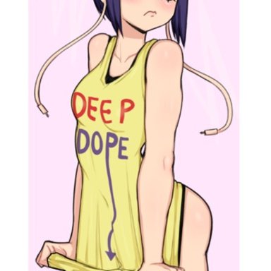 my hero academia, shounen jump, kyoka jiro, afrobull, 1girls, angry, arched back, ass, black eyes, black hair, blush, bottomless, breasts, curvy, deep dope tank top