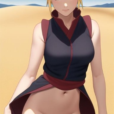 naruto, naruto: the last, naruto (series), naruto shippuden, temari, nai diffusion, stable diffusion, 1girls, adapted costume, alternate costume, alternate hairstyle, big breasts, bottomless, breasts, cropped legs