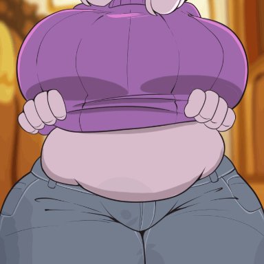 undertale, undertale (series), toriel, lazysnout, anthro, areola, areola slip, belly, blush, boss monster, bottomwear, bovid, breast squish, breasts, caprine