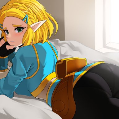 breath of the wild, nintendo, tears of the kingdom, the legend of zelda, princess zelda, zelda (breath of the wild), sol-sama d2, 1girls, ass, blonde hair, butt, female, female focus, female only, fully clothed