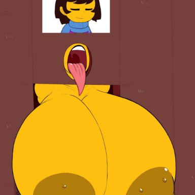 undertale, undertale (series), frisk, tasteofchoklit, tasteofchoklit (edit), 1girls, areolae, big breasts, breasts, breasts out, brown hair, closed eyes, female, female only, glory hole