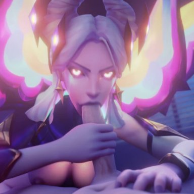 league of legends, riot games, star guardian series, morgana, star nemesis morgana, salsen3d, 1boy, 1boy1girl, 1girls, assisted fellatio, athletic female, blowjob, bouncing breasts, breasts, breasts out