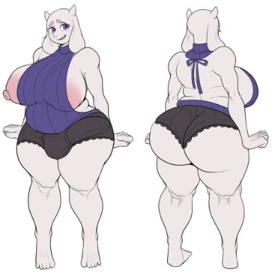 deltarune, undertale, undertale (series), toriel, detnox, 1futa, anthro, anthro only, areola slip, areolae, big ass, big breasts, big penis, bulge, bulge through clothing