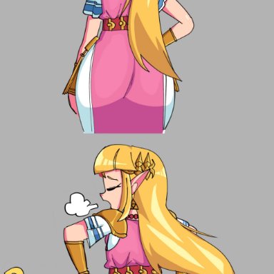 a link between worlds, nintendo, the legend of zelda, princess zelda, zelda (a link between worlds), dotodonoto, ass, ass in dress, big ass, big butt, blonde hair, blue eyes, bottom heavy, bubble ass, bubble butt