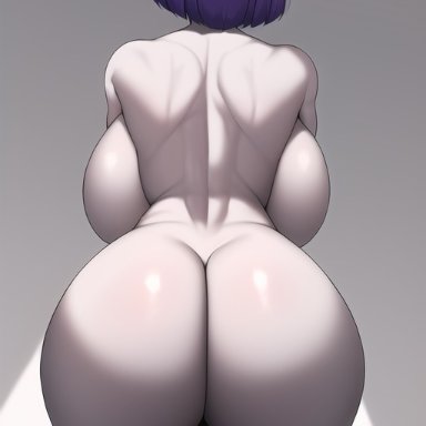 dc, dc comics, teen titans, rachel roth, raven, raven (dc), nai diffusion, stable diffusion, back view, big ass, big breasts, grey skin, huge ass, huge breasts, kneeling