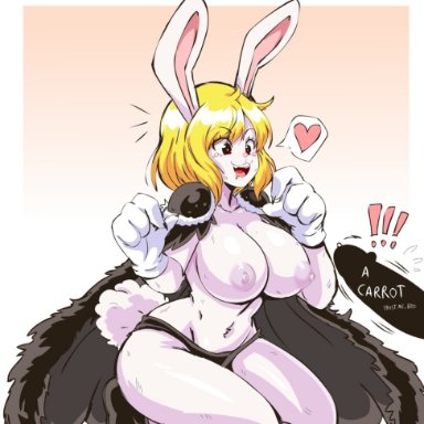 one piece, carrot (one piece), lewdamone, !!!, 1girls, big breasts, big nipples, big penis, blonde hair, blush, breasts, bunny, bunny ears, bunny girl, bunny tail