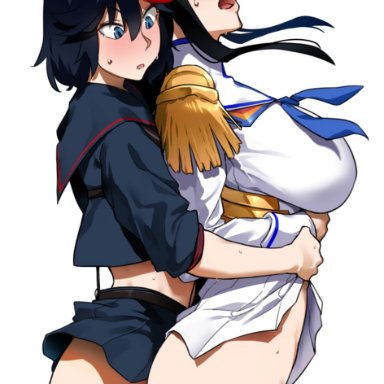 kill la kill, junketsu, kiryuuin satsuki, matoi ryuuko, senketsu, bakkanki, satoriwappa, 1futa, 1girl, 1girls, ass, black hair, blue eyes, blush, bottomless