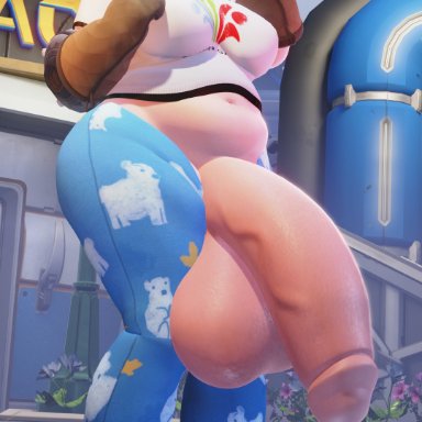 overwatch, mei (overwatch), lamanthias, 1futa, asian, balls, big ass, big breasts, chubby, clothed, curvy, futa only, futanari, glasses, huge balls