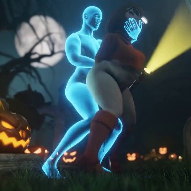 scooby-doo, velma dinkley, mr.moo, cemetery, ghost, male/female, no panties, scooby doo (series), sex, 3d, animated, loop, tagme, video