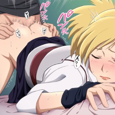 naruto, naruto: the last, naruto (series), naruto shippuden, temari, tokai, 1boy1girl, ass, bed, bed sheet, blonde hair, blush, bottomless, bottomless (female), closed eyes