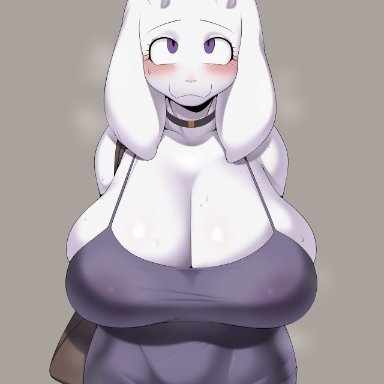 deltarune, undertale, undertale (series), toriel, cervina7 (artist), bag, big breasts, blush, breasts, choker, cleavage, clothed, clothes, clothing, dress