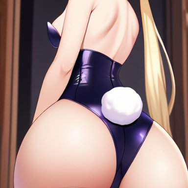 genshin impact, klee (genshin impact), nai diffusion, stable diffusion, aged up, ahoge, alternate costume, ass, bare shoulders, blonde hair, blush, breasts, embarrassed, female, from behind