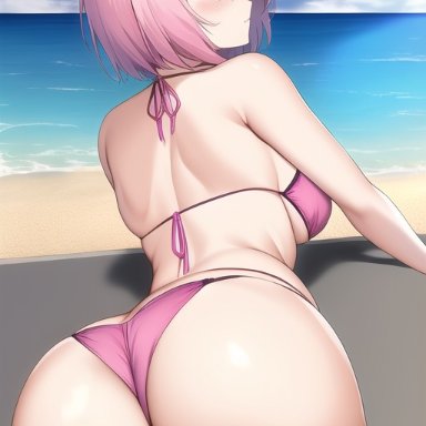 fate/grand order, fate (series), mash kyrielight, nai diffusion, stable diffusion, 1girls, ass, back, back view, bikini, breasts, bubble butt, female, hair over one eye, hips