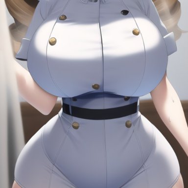 genshin impact, barbara (genshin impact), nai diffusion, stable diffusion, 1girls, aged up, alternate body type, alternate breast size, blonde hair, breasts, eyes out of frame, female, hips, huge breasts, long hair