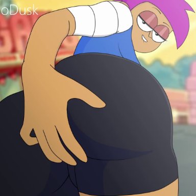 ok k.o.! let's be heroes, enid, solodusk57, 1boy, 1girls, anus, ass, big ass, clothing, cum, dat ass, female, female only, looking at viewer, male/female