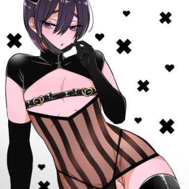 original, nagano rira, armwear, belly, black armwear, black legwear, black mask, black thong, bulge, cosplay, crossdressing, eyebrows visible through hair, eyelashes, femboy, girly