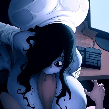 halloween, the ring, yamamura sadako, dmxwoops, 1boy, 1girls, 1human, 5 fingers, alternate body type, alternate breast size, ass, ass visible through clothes, big ass, big penis, black eyes