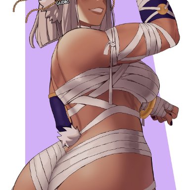 halloween, holidays, my hero academia, miruko, rumi usagiyama, gud0c, 1girls, big ass, bunny ears, cosplay, female only, looking at viewer, menat (cosplay), mummy costume, pose