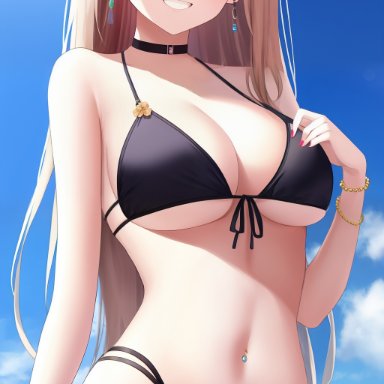 sono bisque doll wa koi wo suru, kitagawa marin, nai diffusion, stable diffusion, stlow7, 1girls, bangs, bare arms, bare shoulders, bead bracelet, beads, bikini, black bikini, black choker, blonde hair