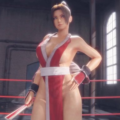 king of fighters, mai shiranui, lvl3toaster, volkor, 1boy, 1boy1girl, 1girl, 1girl1boy, 1girls, anus, balls, boxing ring, brown eyes, brown hair, bubble butt