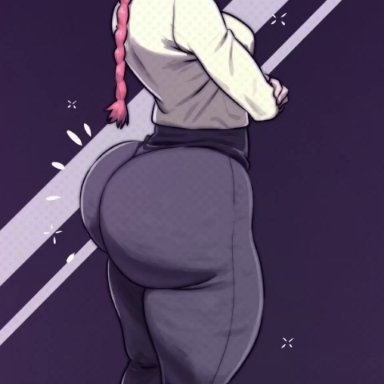 chainsaw man, makima (chainsaw man), snoop dogg, d-art, 1girls, ass, bangs, big ass, big butt, bubble ass, bubble butt, canine, crossed arms, dark-skinned male, dark skin