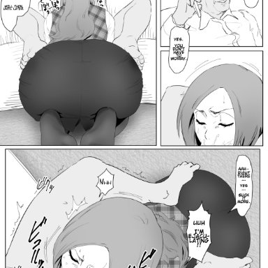 bleach, inoue orihime, iwao178, 1boy, 1boy1girl, 1girls, :&gt;=, all the way to the base, ass, cellphone, chair, cheating, closed eyes, cumdump, deepthroat