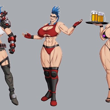 blizzard entertainment, overwatch, overwatch 2, junker queen, raidouzero, 1girls, abs, big breasts, blue hair, female, female only, muscular female, post-apocalyptic, punk, punk girl