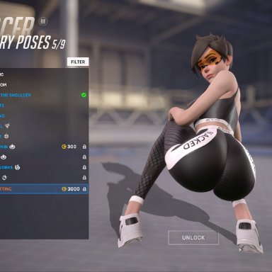 blacked, blizzard entertainment, overwatch, tracer, the firebrand, 1girls, blacked clothing, brown hair, female, looking at viewer, solo, 3d, 3d (artwork)