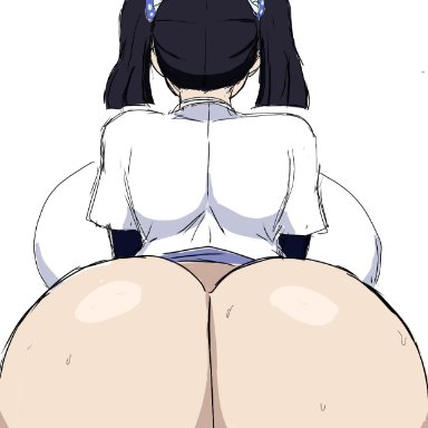 demon slayer, kimetsu no yaiba, kanzaki aoi (kimetsu no yaiba), momiji (artist), 1girls, ass, back view, big ass, big breasts, big butt, bottomless, breasts, bubble ass, bubble butt, huge ass