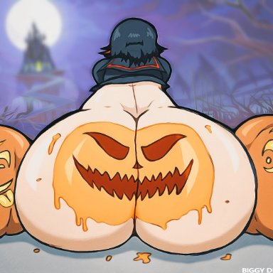 halloween, kill la kill, matoi ryuuko, biggy deez, 1girls, ass, ass focus, big ass, bodypaint, bottom heavy, bottomless, bubble butt, clothing, dat ass, dumptruck ass