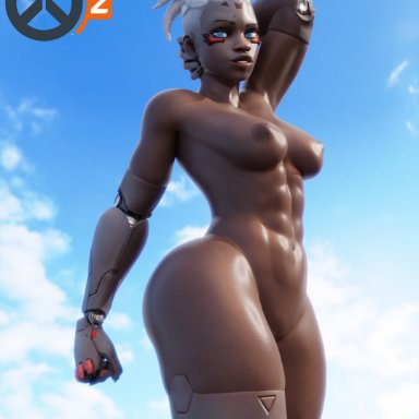 overwatch, sojourn (overwatch), nemesis 3d, 1girls, big breasts, breasts, cybernetics, dark-skinned female, female, female only, fit, fit female, prosthetic, shiny skin, standing