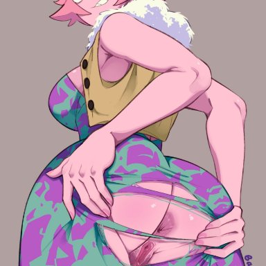 my hero academia, mina ashido, badlavender, 1girls, anus, ass, ass focus, ass shot, back, back view, black sclera, bubble butt, curly hair, female, grabbing own ass