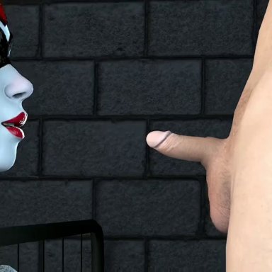 batman (series), dc, dc comics, harleen quinzel, harley quinn, harley quinn (classic), redmoa, busty, curvy, kissing penis, large ass, large breasts, premature ejaculation, red lipstick, small penis