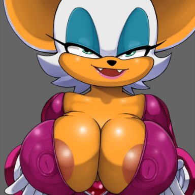 sonic (series), sonic prime, rouge the bat, ttrop, anthro, areola, bedroom eyes, big breasts, breasts, cleavage, erect nipples, female, female only, half-closed eyes, huge breasts