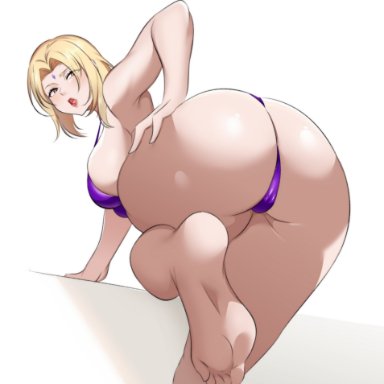 naruto, naruto (series), naruto shippuden, tsunade, zuyuzuyu6, 1girls, barefoot, big ass, bikini, blonde hair, feet, female, female only, from behind, huge breasts