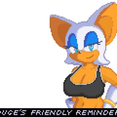 sonic the hedgehog (series), rouge the bat, rouge the rider, phoofyman, female, looking at viewer, shirt lift, talking to viewer, animated, pixel art