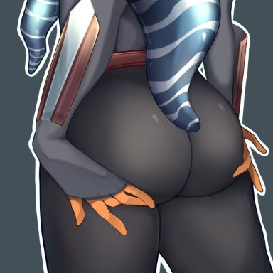 star wars, star wars rebels, ahsoka tano, togruta, nesstle, 1girls, alien girl, arm warmers, armor, ass, ass focus, ass grab, belt, big ass, clothed