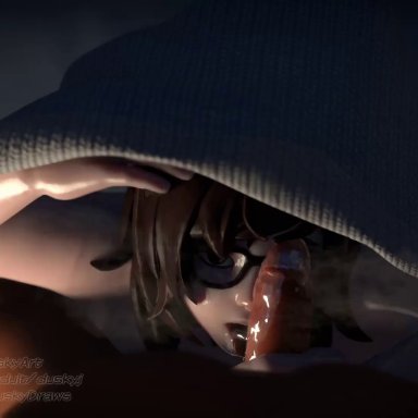 overwatch, mei (overwatch), blanket, blowjob, drooling, musk, oral, saliva, saliva trail, spit bubble, 3d, animated, tagme, video