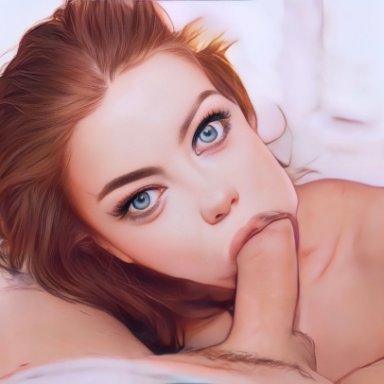 emma stone, celebcartoonizer, nastycartoonizer, blowjob, blowjob face, cheek bulge, cock worship, mouthful, refaced, sucking, sucking dick, sucking penis, unseen male face, ai generated, celebrity