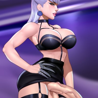 k/da series, league of legends, k/da evelynn, crocodilchik, 1futa, balls, ballsack, big breasts, big penis, bottomless, breasts, claws, clothed, clothing, earrings