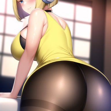 game freak, nintendo, pokemon, pokemon bw, elesa (pokemon), nai diffusion, stable diffusion, 1girls, ass, back, back view, blonde hair, blue eyes, blush, breasts