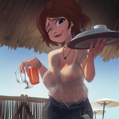 big hero 6, disney, aunt cass, cass hamada, coolerinker, inker comics, inkershike, 1girls, areola, areolae, big breasts, blush, breasts, brown hair, busty