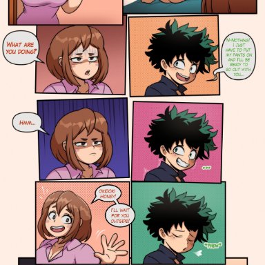 my hero academia, izuku midoriya, ochako uraraka, tooru hagakure, semidraws, 1boy, 2girls, all the way to the base, almost caught, ass, bed, big ass, big breasts, blonde eyelashes, blonde hair