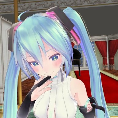 vocaloid, hatsune miku, eskoz, 1boy, 1girls, blue hair, blush, breasts, female, female focus, female pred, giantess, giantess vore, heartbeat, laughing