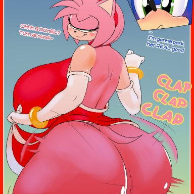 sonic (series), sonic the hedgehog (series), amy rose, sonic the hedgehog, xaveknyne, 1boy, 1girls, anthro, ass, ass clapping, bedroom eyes, big ass, big breasts, bracelet, breasts