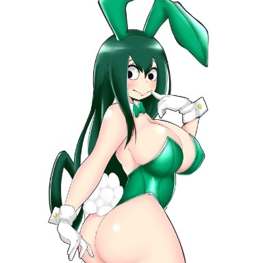 my hero academia, tsuyu asui, curfewart, 1girls, ass, back view, big ass, big breasts, big butt, breasts, bubble ass, bubble butt, bunnysuit, thick ass, thick butt